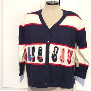 Terazzo Crystal Art Carigan Sweater NEW Size S Summer Flip Flop Sandal T…